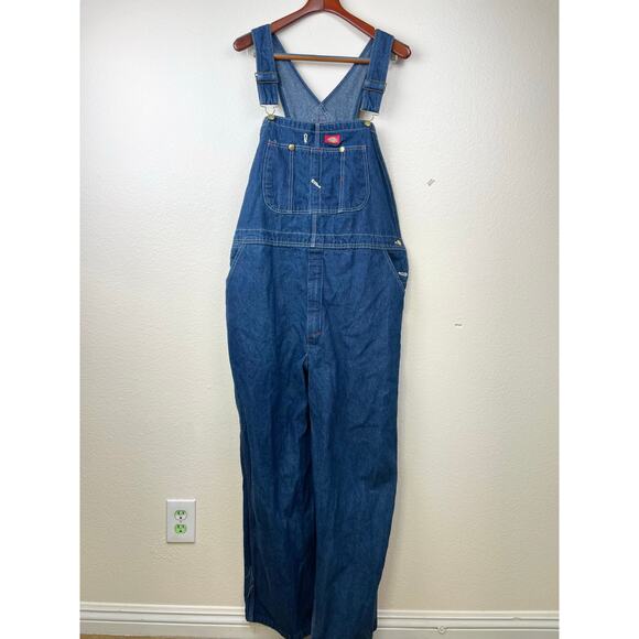 Dickies Mens Overalls Sz 42x30 Oversized Denim Bibs Workwear Blue Jean Classic - Picture 1 of 8